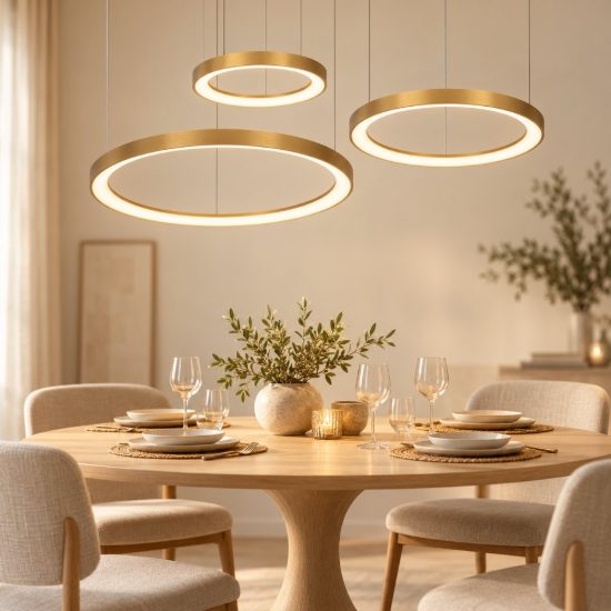 Lampadario a sospensione ad anelli per sala da pranzo contemporaneo oro opalino led 120w 2700k
