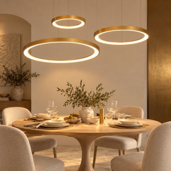 Lampadario a sospensione ad anelli per sala da pranzo contemporaneo oro opalino led 120w 2700k