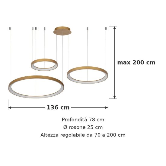 Lampadario a sospensione ad anelli per sala da pranzo contemporaneo oro opalino led 120w 2700k