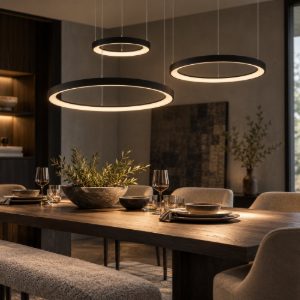 Lampadario a sospensione ad anelli per sala da pranzo moderno nero opalino led 120w 2700k