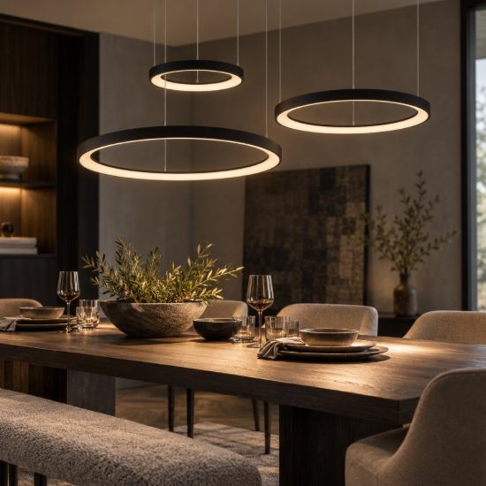 Lampadario a sospensione ad anelli per sala da pranzo moderno nero opalino led 120w 2700k