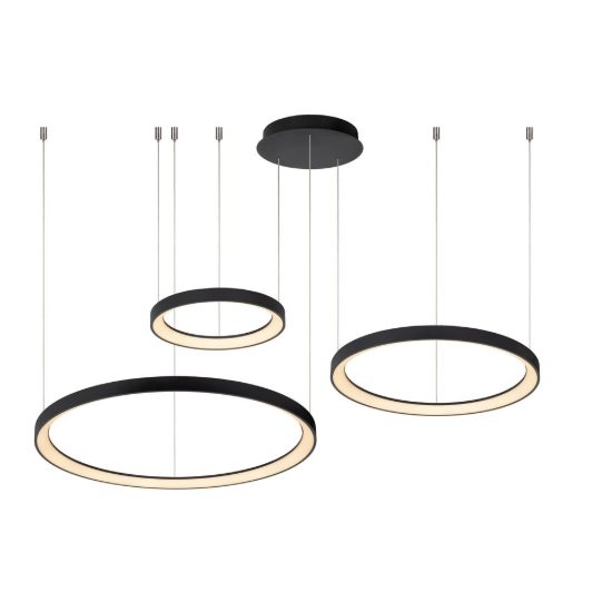 Lampadario a sospensione ad anelli per sala da pranzo moderno nero opalino led 120w 2700k