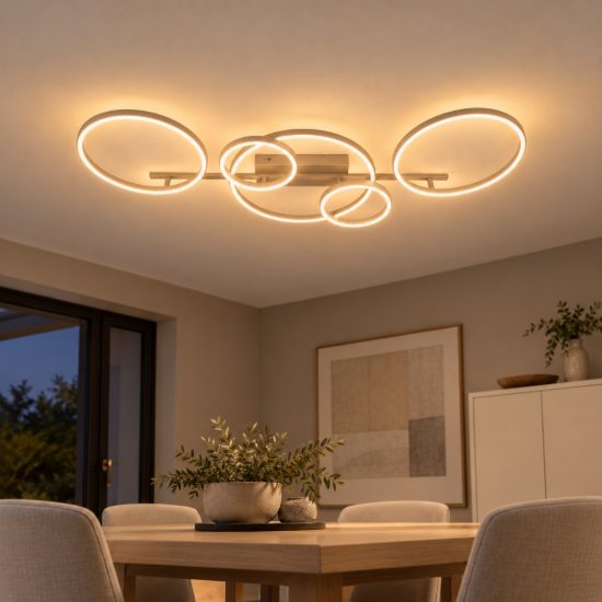Plafoniera piccola ad anelli per soggiorno moderna tortora led 37w cct 2700k 3300k 4000k