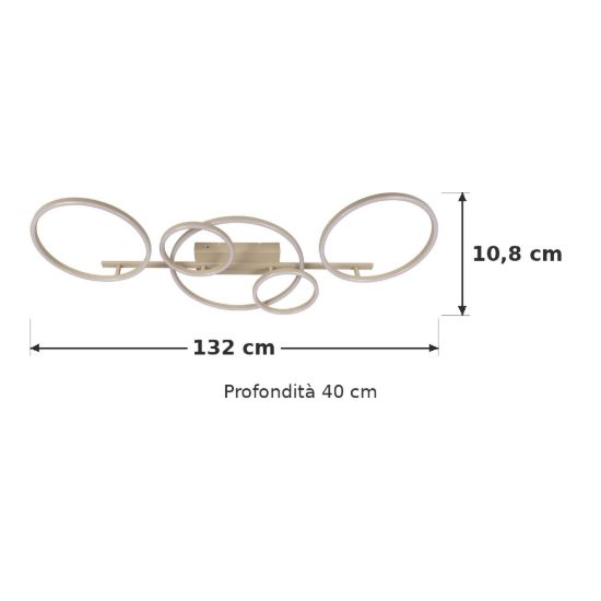 Plafoniera piccola ad anelli per soggiorno moderna tortora led 37w cct 2700k 3300k 4000k