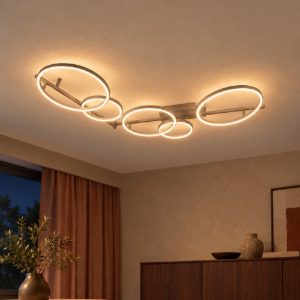 Plafoniera grande ad anelli per soggiorno moderna tortora led 37w cct 2700k 3300k 4000k
