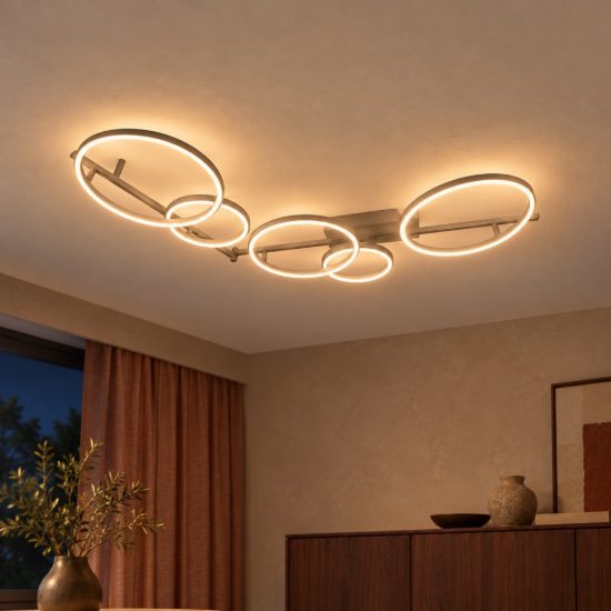 Plafoniera grande ad anelli per soggiorno moderna tortora led 37w cct 2700k 3300k 4000k