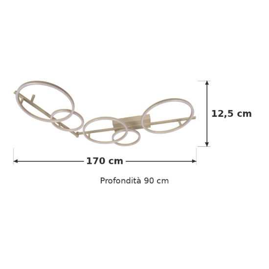 Plafoniera grande ad anelli per soggiorno moderna tortora led 37w cct 2700k 3300k 4000k