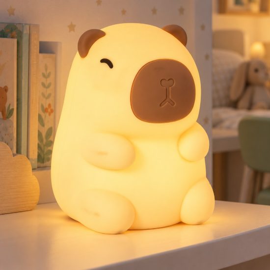Lampada da comodino per cameretta bambini crema led 0,5w 2100k ricaricabile a forma di capibara