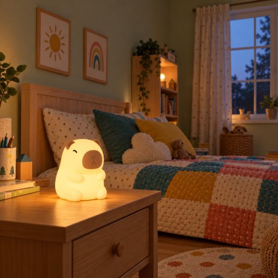 Lampada da comodino per cameretta bambini crema led 0,5w 2100k ricaricabile a forma di capibara