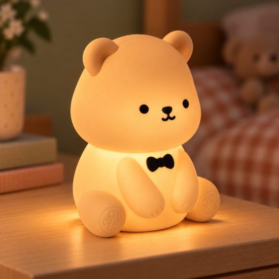 Lampada da comodino per cameretta bambini marrone led 0,5w 2100k ricaricabile a forma di orsetto