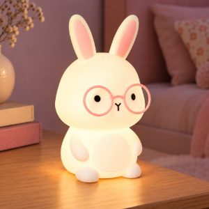 Lampada da comodino per cameretta bambini bianco led 0,5w 2700k ricaricabile a forma di coniglietto
