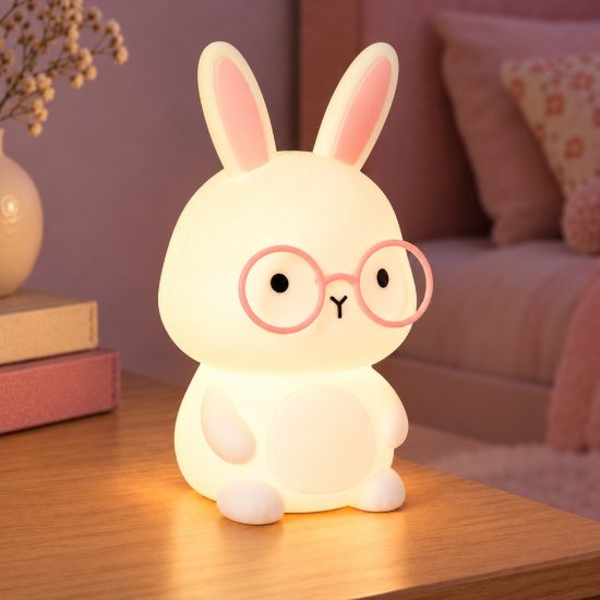 Lampada da comodino per cameretta bambini bianco led 0,5w 2700k ricaricabile a forma di coniglietto
