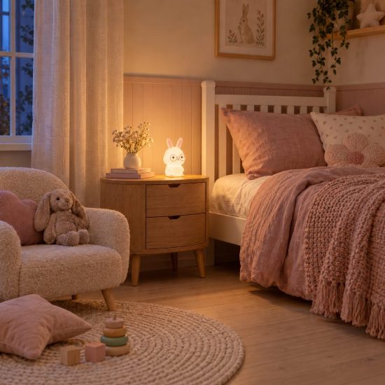 Lampada da comodino per cameretta bambini bianco led 0,5w 2700k ricaricabile a forma di coniglietto