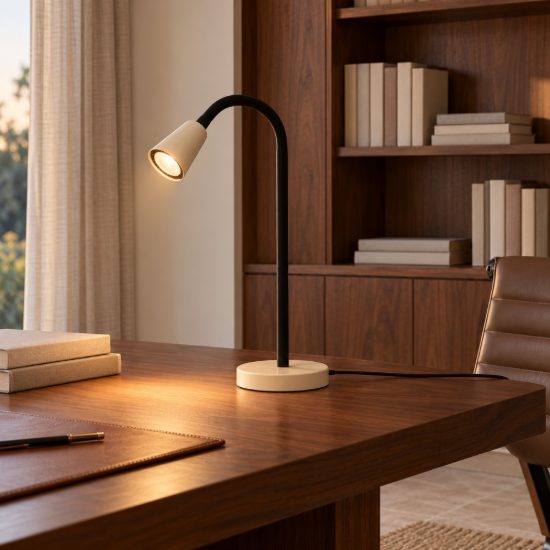 Lampada da scrivania conica per studio moderna crema nero