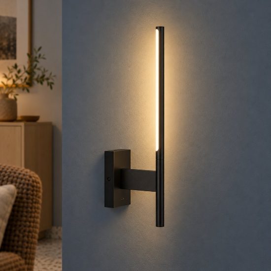 Applique lineare per soggiorno moderna nero opalino led 6w 2700k