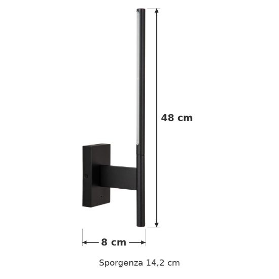 Applique lineare per soggiorno moderna nero opalino led 6w 2700k