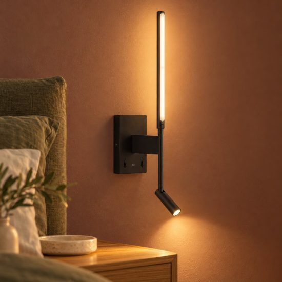 Applique per comodino camera da letto lineare moderna nero opalino led 9w 2700k