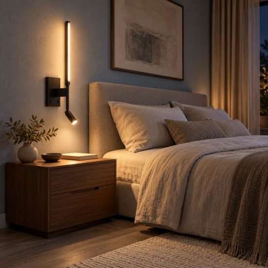 Applique per comodino camera da letto lineare moderna nero opalino led 9w 2700k