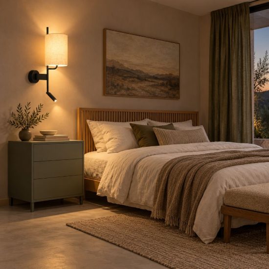 Applique per comodino camera da letto a cilindro moderna nero crema con luce di lettura