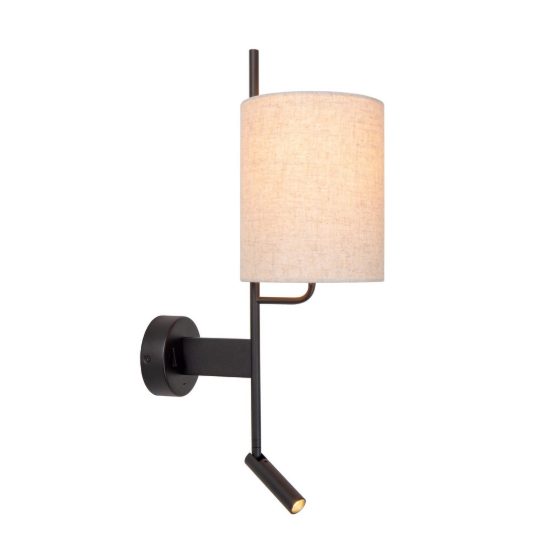 Applique per comodino camera da letto a cilindro moderna nero crema con luce di lettura