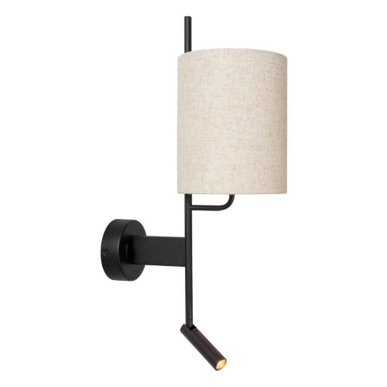 Applique per comodino camera da letto a cilindro moderna nero crema con luce di lettura