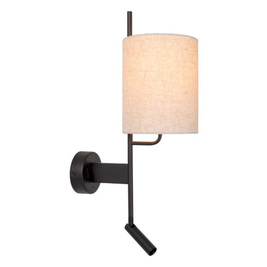 Applique per comodino camera da letto a cilindro moderna nero crema con luce di lettura