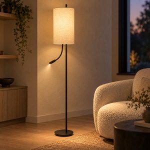 Piantana ad asta per soggiorno moderna nero crema con luce di lettura