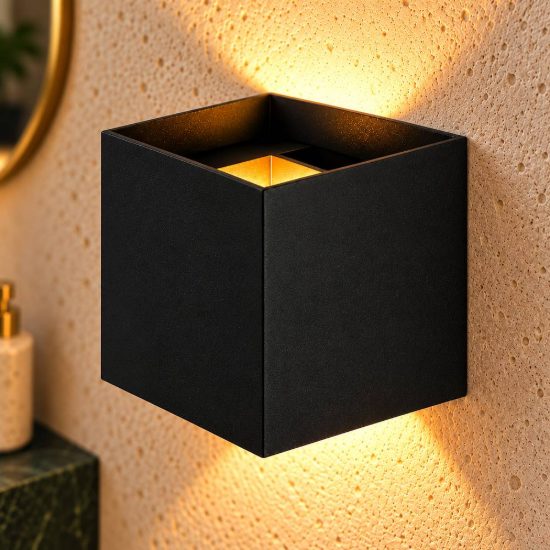 Applique quadrata per bagno moderna nero led 7w 2700k ip54