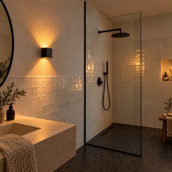 Applique quadrata per bagno moderna nero led 7w 2700k ip54