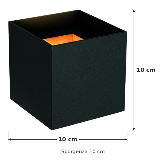 Applique quadrata per bagno moderna nero led 7w 2700k ip54