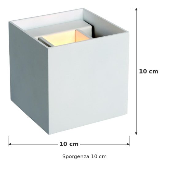 Applique quadrata per bagno moderna bianco led 7w 2700k ip54