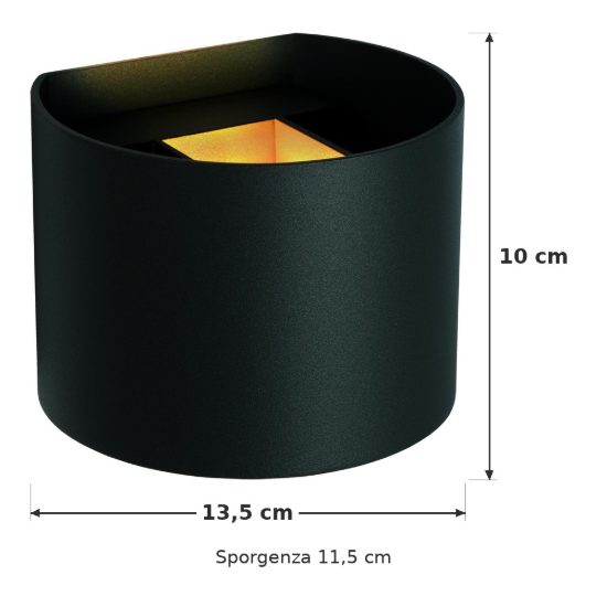 Applique curva per bagno moderna nero led 7w 2700k ip54