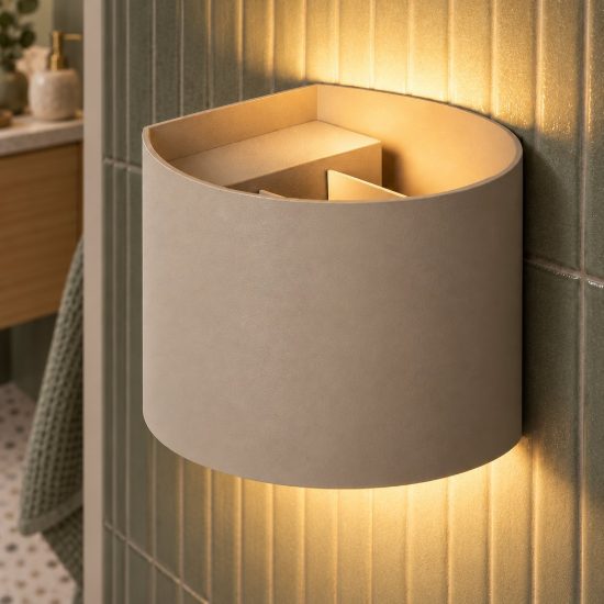 Applique curva per bagno moderna tortora led 7w cct 2200k 2700k 3000k ip54