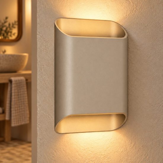 Applique rettangolare per bagno moderna tortora led 10w cct 2200k 2700k 3000k ip54