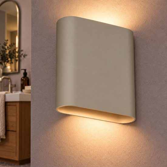 Applique ovale per bagno moderna tortora led 10w cct 2200k 2700k 3000k ip54