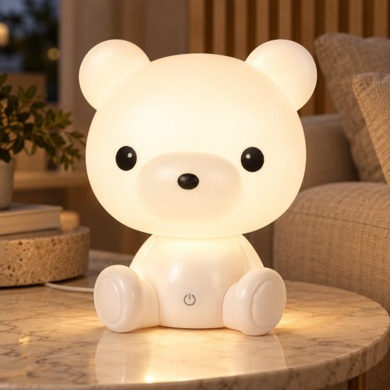 Lampada da comodino abat-jour per cameretta bambini bianco led 3w 4000k a forma di orsetto