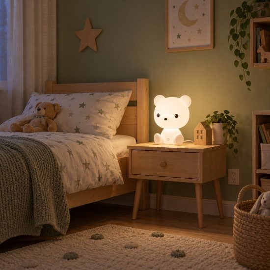 Lampada da comodino abat-jour per cameretta bambini bianco led 3w 4000k a forma di orsetto