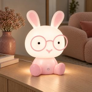 Lampada da comodino abat-jour per cameretta bambini rosa led 3w 4000k a forma di coniglietto