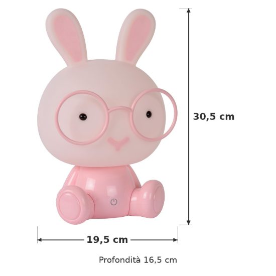Lampada da comodino abat-jour per cameretta bambini rosa led 3w 4000k a forma di coniglietto