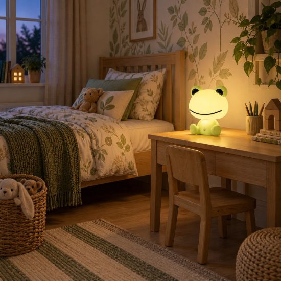 Lampada da comodino abat-jour per cameretta bambini verde led 9w 4000k dimmerabile a forma di rana