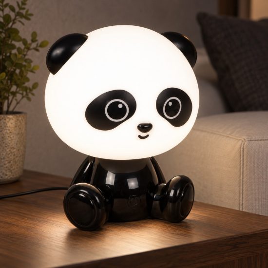 Lampada da comodino abat-jour per cameretta bambini nero bianco led 3w 4000k a forma di panda