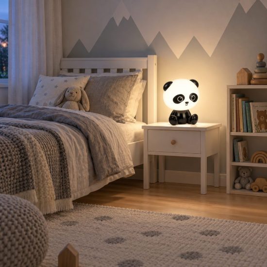 Lampada da comodino abat-jour per cameretta bambini nero bianco led 3w 4000k a forma di panda
