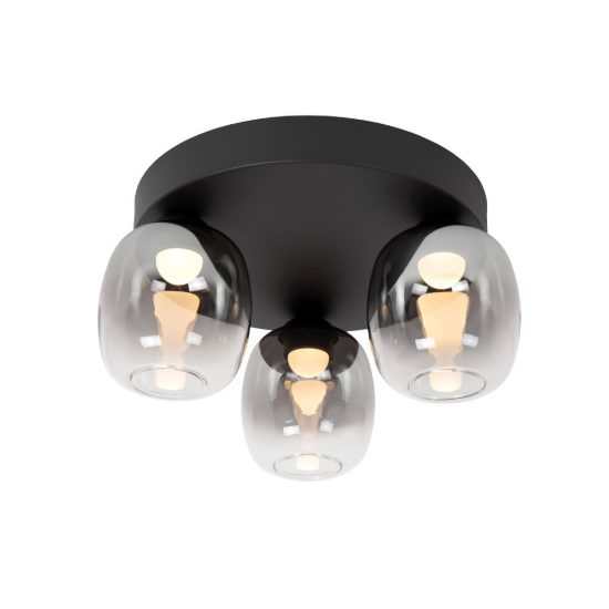 Plafoniera con 3 diffusori in vetro rotonda moderna nero fume led 16,8w 3000k