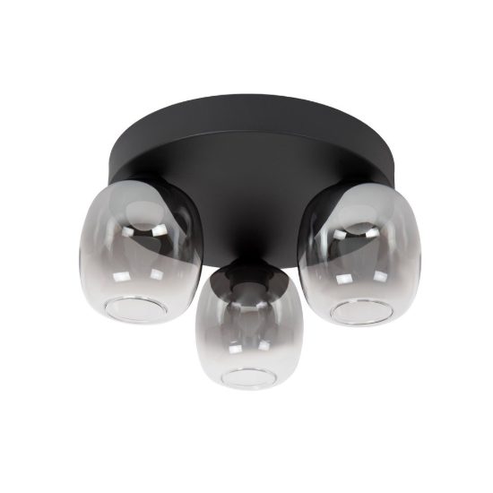Plafoniera con 3 diffusori in vetro rotonda moderna nero fume led 16,8w 3000k