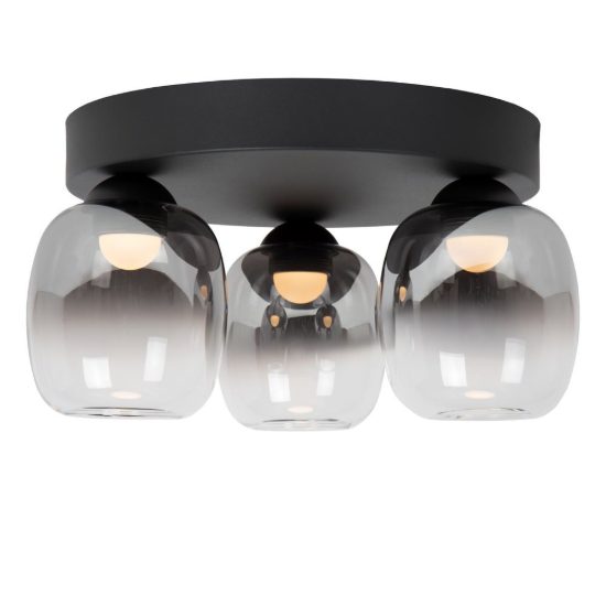 Plafoniera con 3 diffusori in vetro rotonda moderna nero fume led 16,8w 3000k