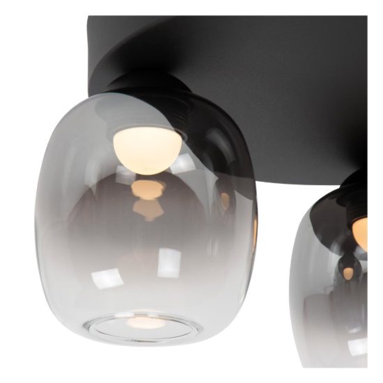 Plafoniera con 3 diffusori in vetro rotonda moderna nero fume led 16,8w 3000k