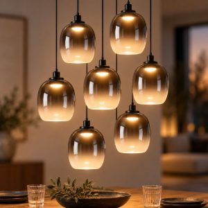 Lampadario a sospensione con 7 pendenti a grappolo per soggiorno moderno nero fume led 37,1w 3000k
