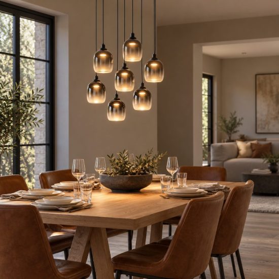 Lampadario a sospensione con 7 pendenti a grappolo per soggiorno moderno nero fume led 37,1w 3000k
