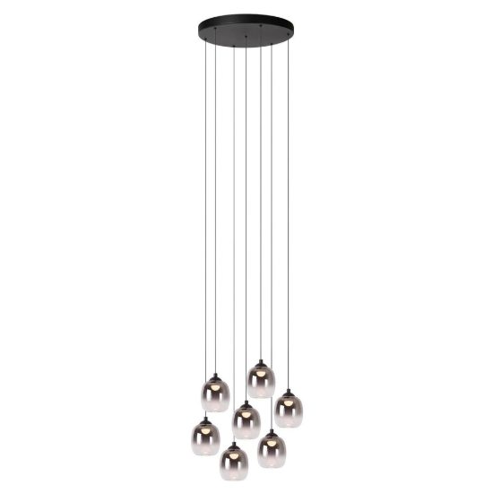 Lampadario a sospensione con 7 pendenti a grappolo per soggiorno moderno nero fume led 37,1w 3000k