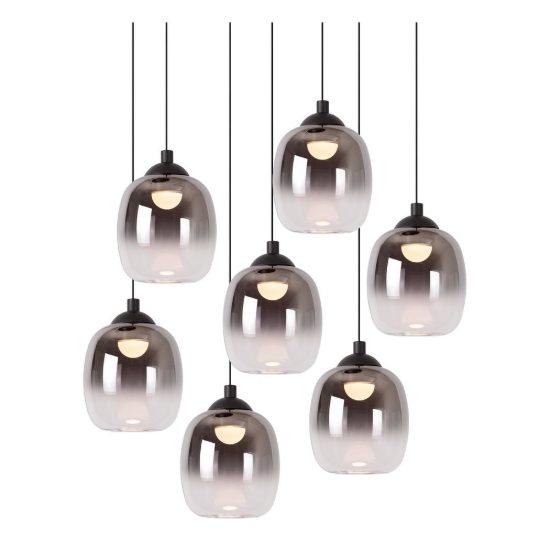 Lampadario a sospensione con 7 pendenti a grappolo per soggiorno moderno nero fume led 37,1w 3000k